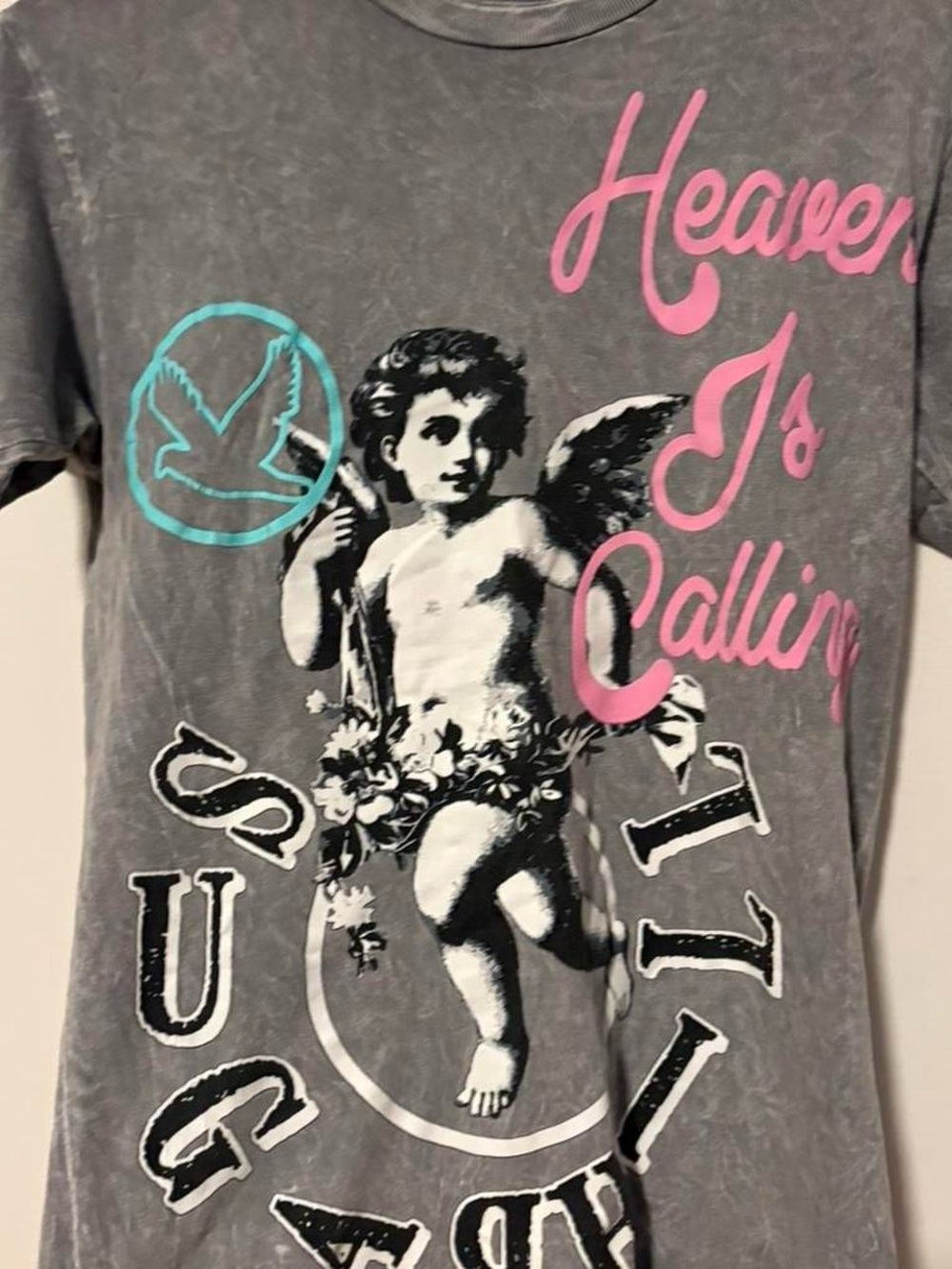 Sugarhill mineral grey comfy grey Heaven is calling shirt small‎ - Picture 2 of 4